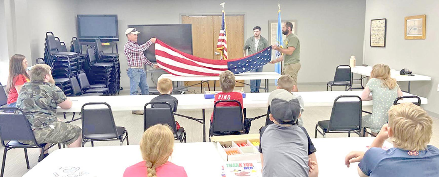 On Friday, June 14, youth learned all about Flag Day and proper flag etiquette led by Rose Wolf. By learning the history behind our nation’s flag and Flag Day, youth can better express their patriotism. Community members who have served or are currently serving, came in and talked to youth about the branch of military they served and their experiences. Youth then colored pictures and wrote cards to send out to currently serving members of the military.