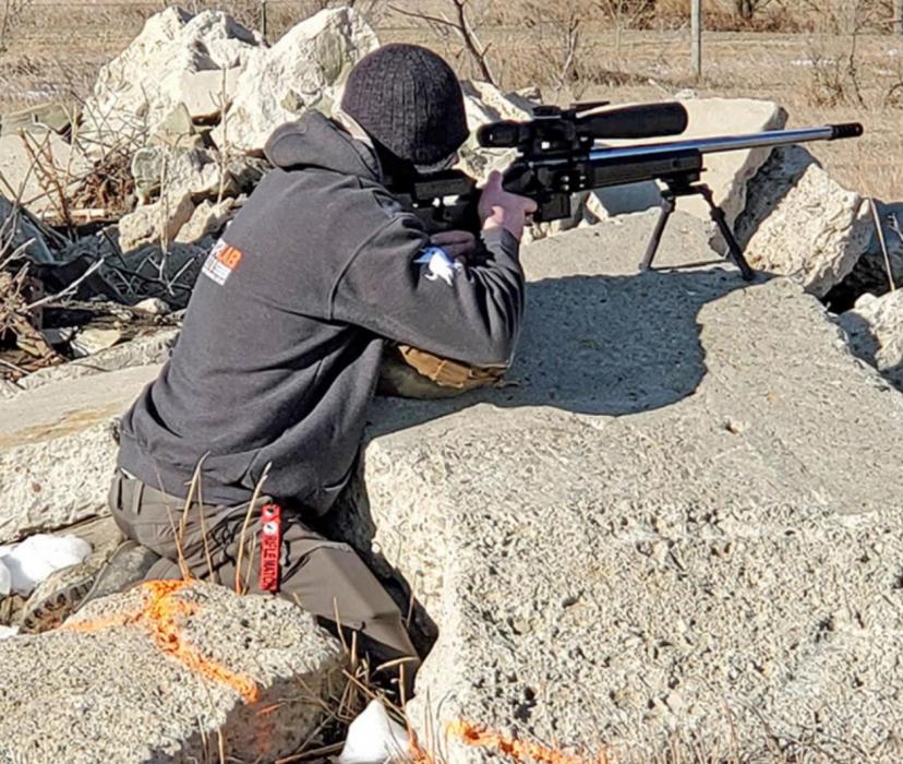 At this stage, the shooters were required to build a shooting position with their rifle and body support by only the concrete within the orange circle, engaging five different targets.