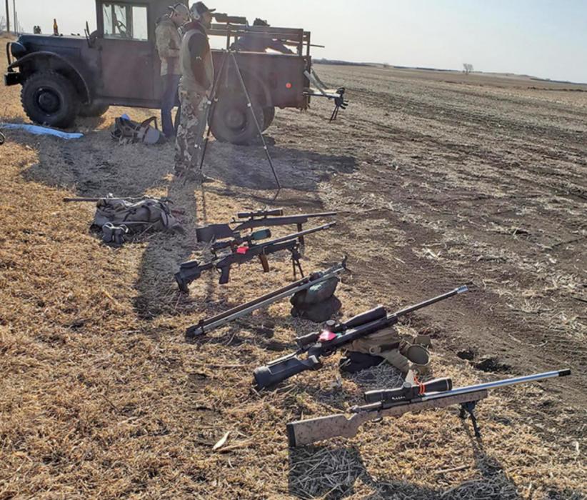 Rifles are lined up at one of the stations. They will be used from different positions from the back of the truck.