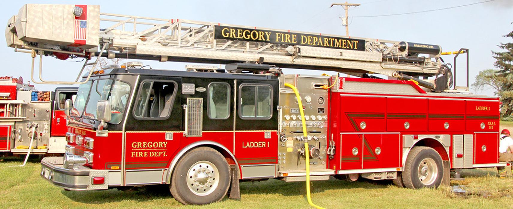 This ladder truck is the Gregory Fire Department’s latest purchase. With a reach of 75 feet high, it will enable fire fighters to more safely fight house fires as well as perform grain bin rescues.