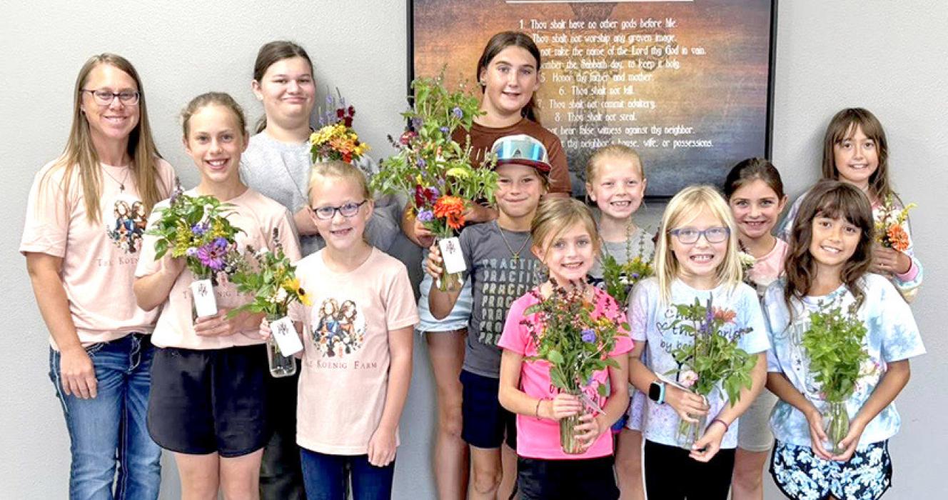 Gregory County 4-H had a blooming good time at the Bouquet Making Workshop on Thursday, August 7, 2025, led by Katie Koenig, along with her daughters, Mya and Zoe. Youth learned all about horticulture and gardening and had the hands-on opportunity to create their very own bouquets to take home. The creativity was in full bloom as everyone explored different textures, colors, and floral arrangements.