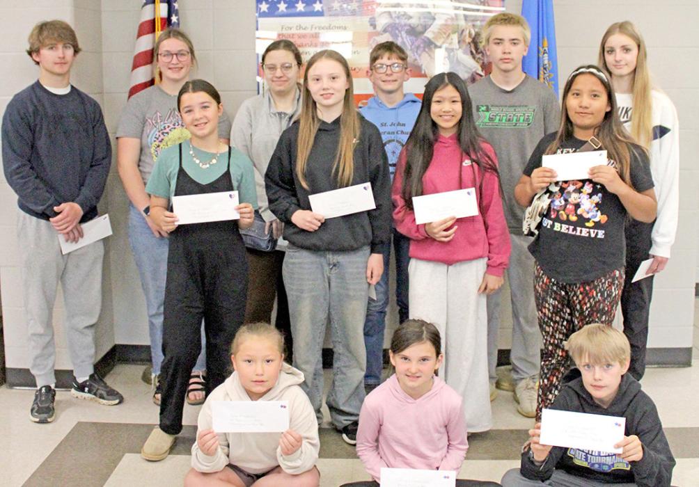 Gregory American Legion Poppy Poster contest winners are back row, l to r: Taos Weborg, Allison Walker, Tristian Wheeler, Lawrence Ring, Boone Beck, and Jayd Serr. Middle Row, l to r: Breckyn Arizmendis, Chloe Stevicks, Vine Nguyen, Emily Songer. Front Row, l to r: Aspen Joiner, Jessa Bartling, and Copen Findley. Not Pictured: Emma Brozik and Heydan Westfall.