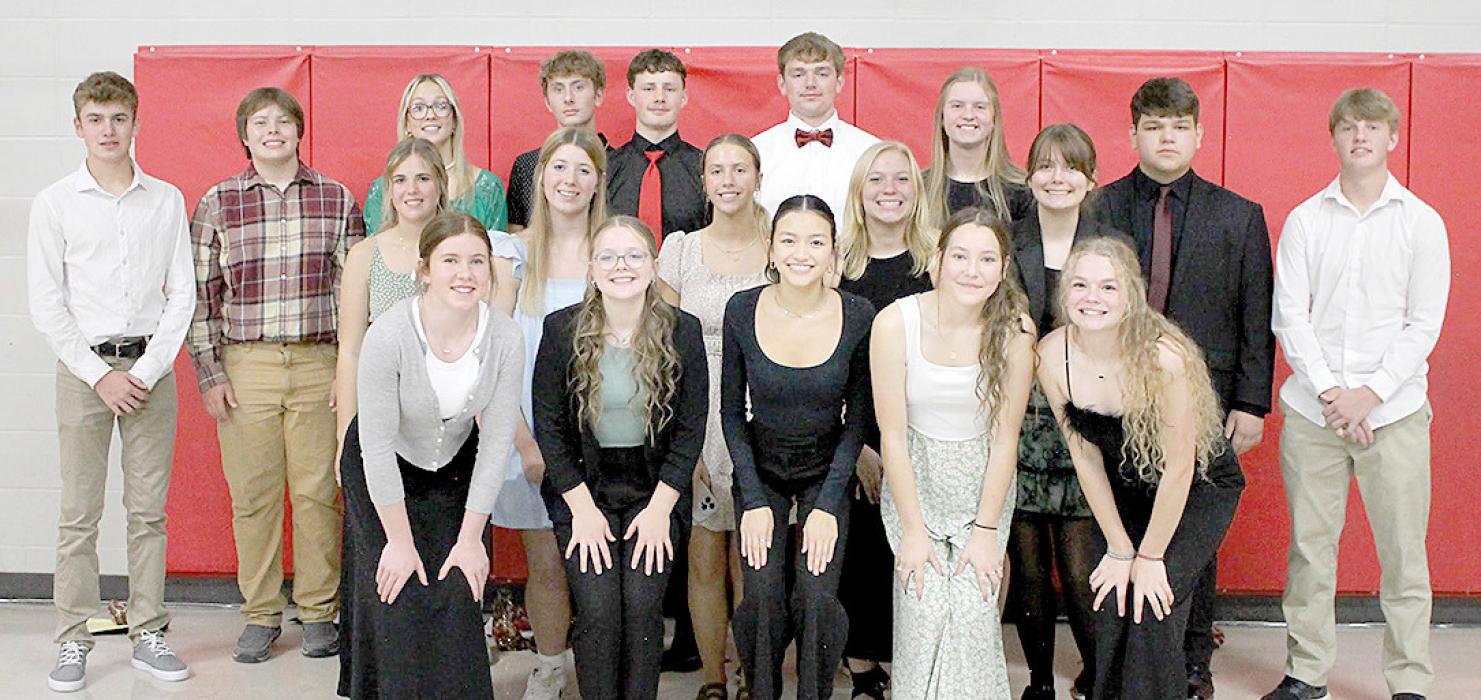 Oral interpretation team members are: back row, l to r: Ryler Stevicks, Max Bearshield, Aubree Miller, Isaac Hull, Cruz Klundt, Jackson Bolander, Mya Determan, Eli Barreto, and Bo Brozik. Middle row, l to r: Vanessa Fischer, Ella Sperl, Adyson Stukel, Lilly Jacobsen, and Piper Bartlett. Front row, l tor : Danielle Timanus, Madisan Graber, Cindy Khuu, Kaelynn Rezac, and Kaydence Klein. (Submitted photo)