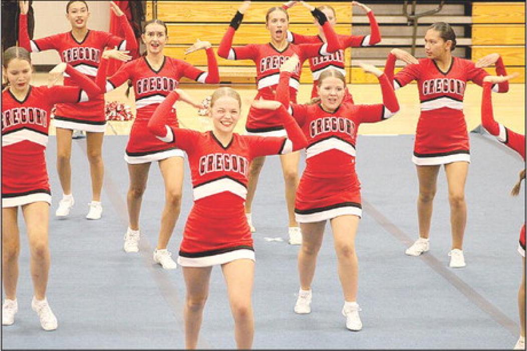 The competitive cheer team poured on the spirit Monday in Wagner to come away with second place. (Photo courtesy of Sara Anderson)