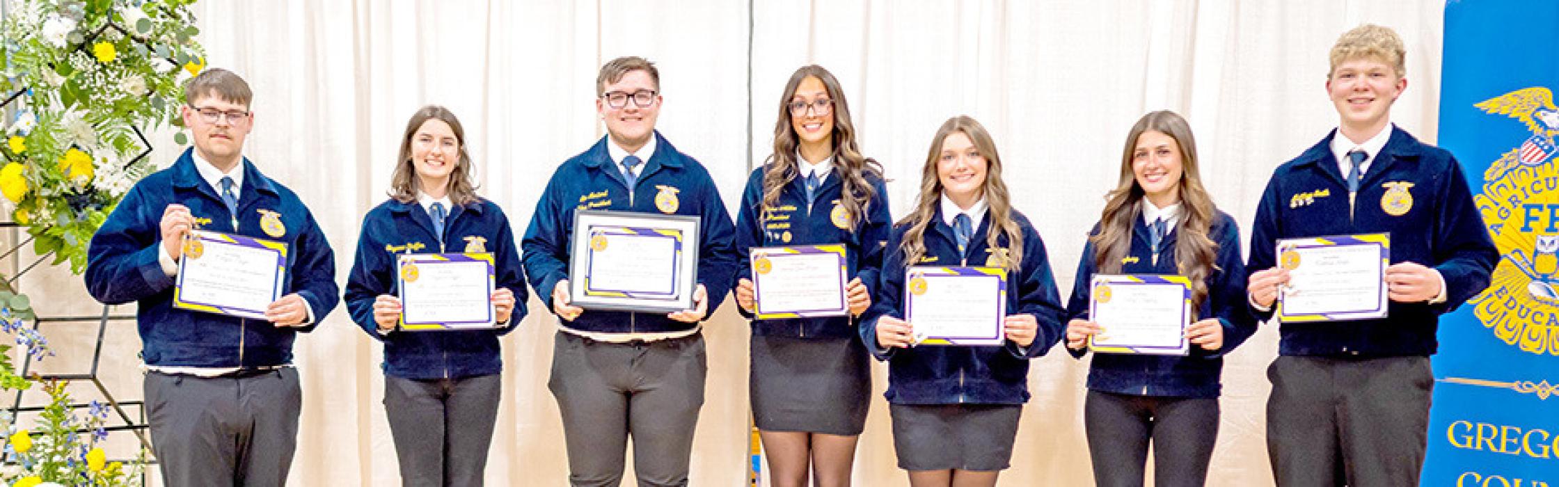 Seniors who received their state degree were, l to r: Morgan Tietgen, Shyanna Steffen, Leo Mosterd, Aubree Miller, Ava Kerner, Katelynn Hagberg, Matthew Smith.