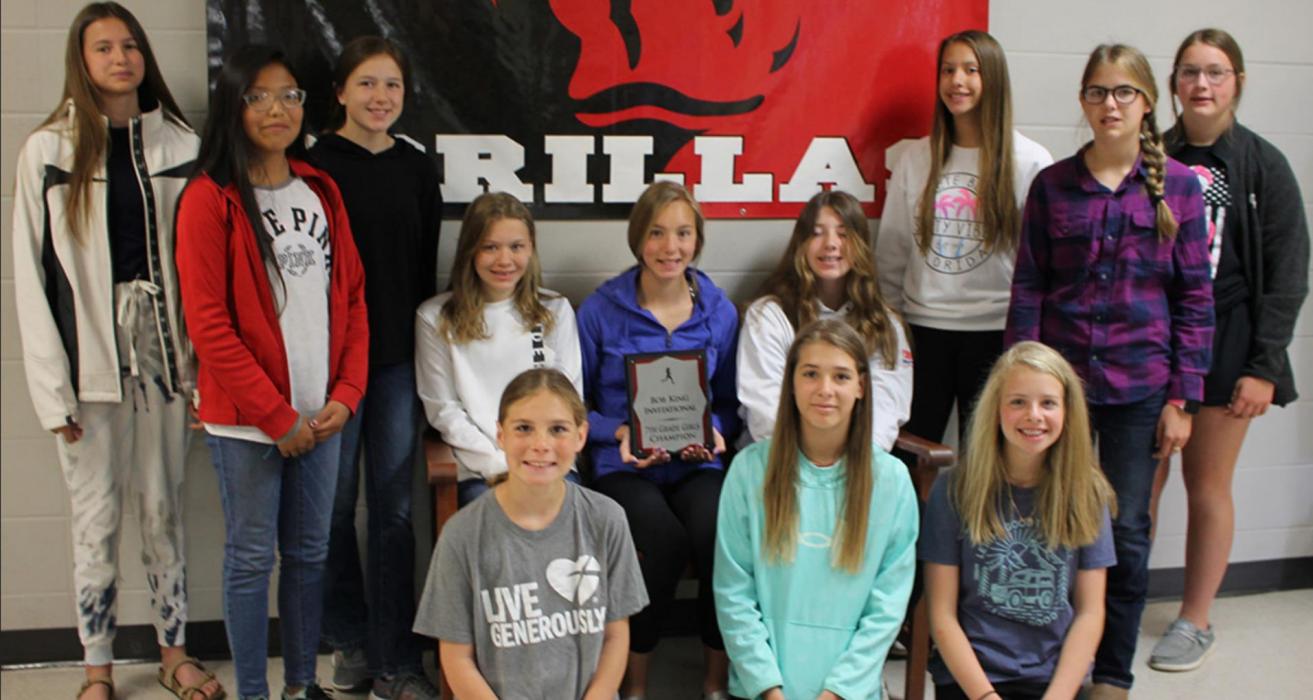 The Gregory seventh grade tracksters earned a team championship also at Lyman. The team includes back row, l to r: Regan Graesser, Ellie Talsma, Adelyn Veskrna, Emily Grim, Asia VanDerWerff, Ella Sperl, Addyson Stukel, Vanessa Fischer and Allison Walker. Kneeling l to r: Lainey Dobson, Brecken Vosika, and Emily Stevicks.
