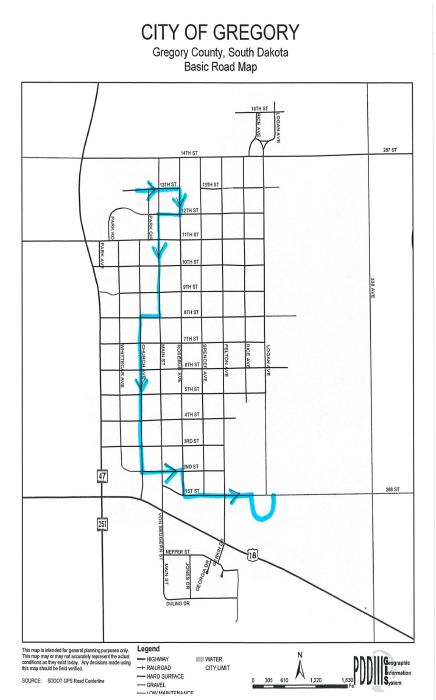 The parade will start at the city park and head east on 13th Street to Silver Threads on Rosebud Avenue. From there it will turn south for one block before turning back west to Main Street. The route will continue on Main Street until 8th St., where it will head west for one block and then continue south on Church Street until 2nd St. From 2nd St. it will return to Rosebud for one block and end on 1st St, where it will eventually go through the parking lot of the hospital and nursing home.