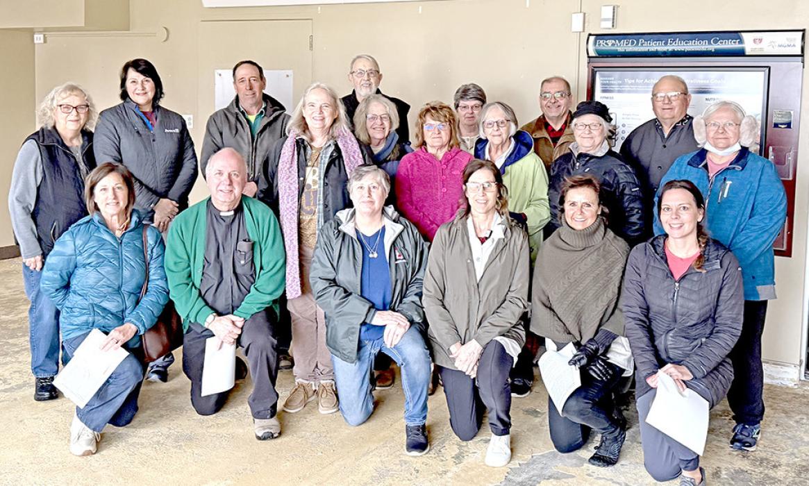 On Wednesday, April 2, Dr. Rich Kafka and 18 others attended a brief prayer service, led by Fr. Ron Garry, to give thanks to God for those who worked in the 1951 building that first served as a hospital and later as a medical clinic. The Catholic Church donated the property for the hospital and now the property has been donated back to the Church. Demolition of the building will begin soon.