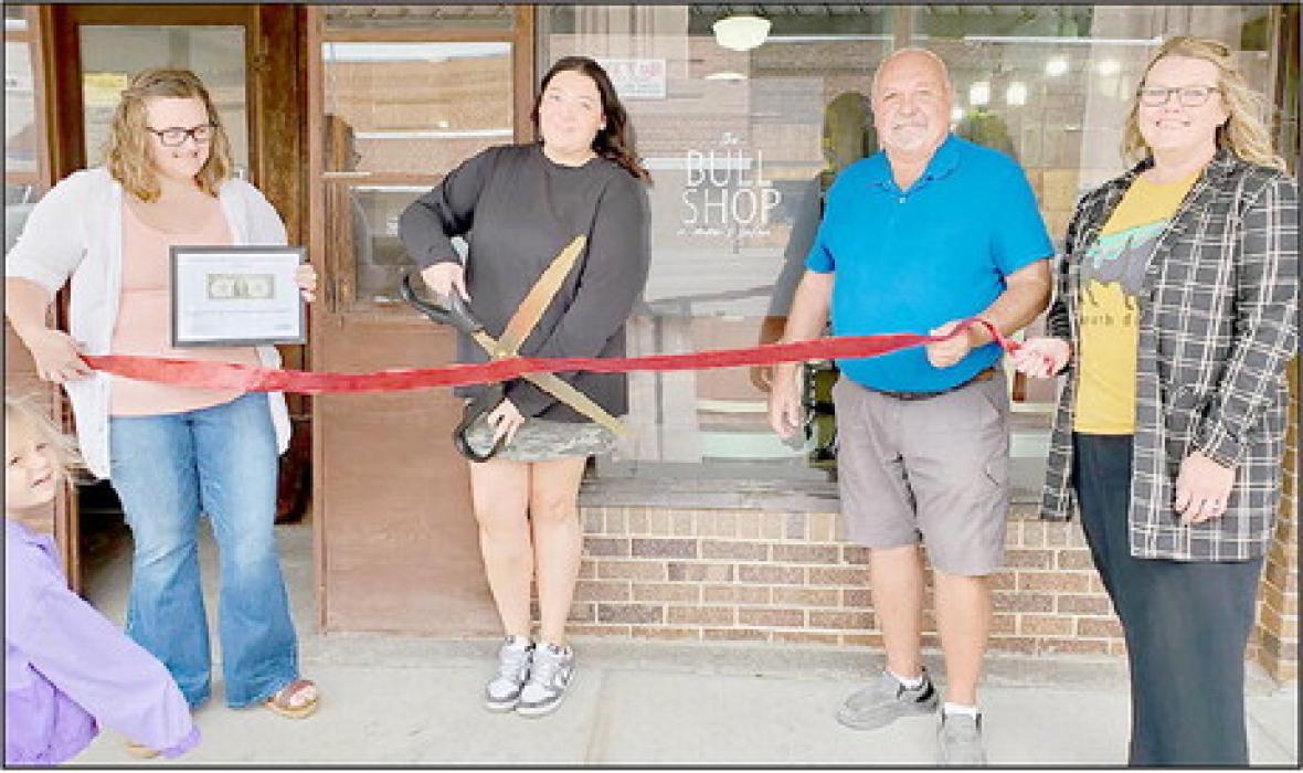 A ribbon cutting ceremony was held for The Bull Shop on Tuesday, September 5. Present for the ribbon cutting were, l to r: Gregory/Dallas Chamber of Commerce Director Ana Smiley, business owner Jorgan Remme, Mayor Al Cerny, and Chamber board member Liz VanOverschelde.