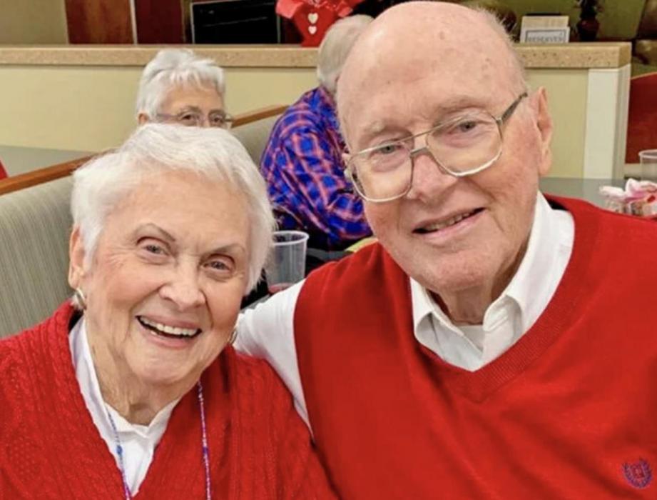 Carma and Al were married nearly 68 years before her death on January 11, 2022. They loved wearing red sweaters on Valentines Day. (Photo courtesy of Al Edwards)