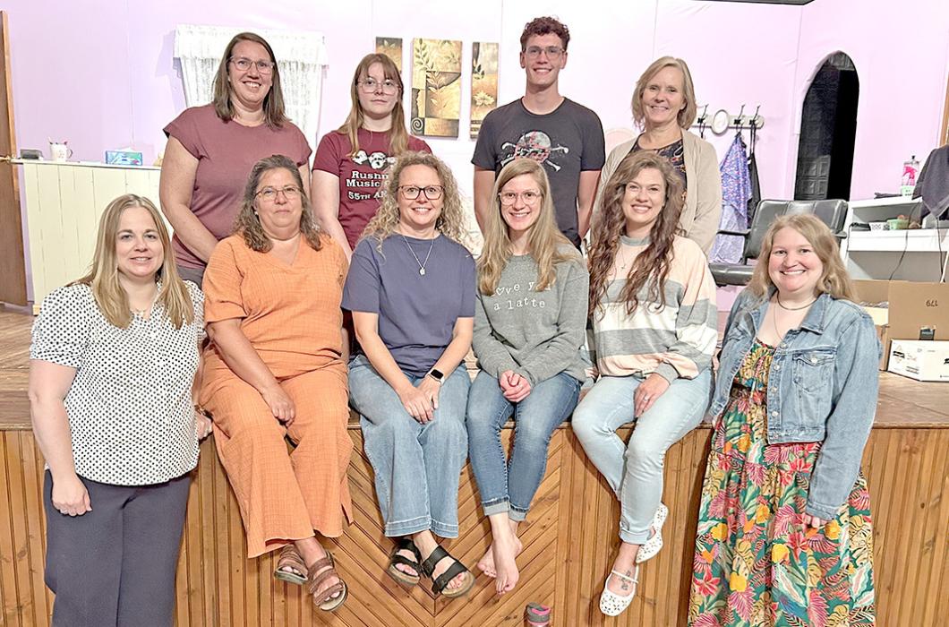 Community play members, back row, l to r; Karen Timanus, Charissa Ring, George Timanus, and Valerie Johnson. Front row, l to r; Rhonda Graber, Kristi Roeder, Sara Anderson, Patience Swift, Rose Wolf, and Caitlin Kurtz.