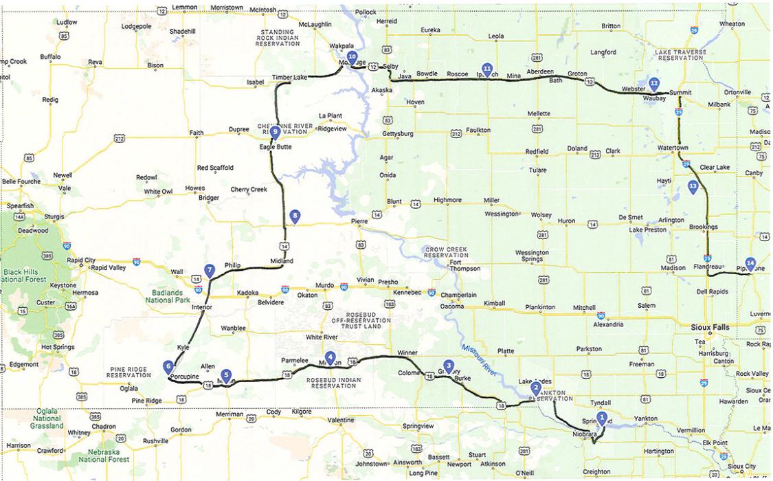 The run started in Niobrara, NE, and wound around South Dakota before ending in Pipestone, MN.