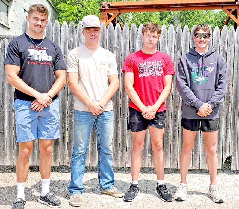 The sprint medley relay team (200-200-400-800 meters) of, l to r, Max Cook, Landon Keiser, Pierce Stukel, and Fin Adams broke a 25-year-old school record at the state track meet at the end of May.