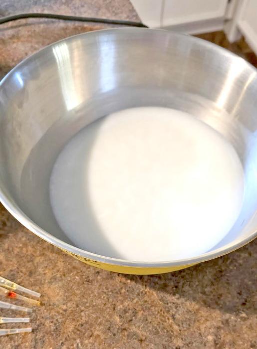 After multiple renderings, and cooling in the refrigerator, the tallow is ready to be whipped and turned into its final product.