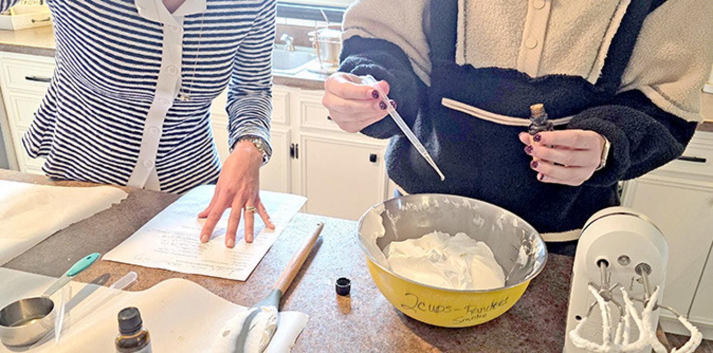 Once the perfect consistency is reached, essential oils are carefully added according to Katie’s recipe.