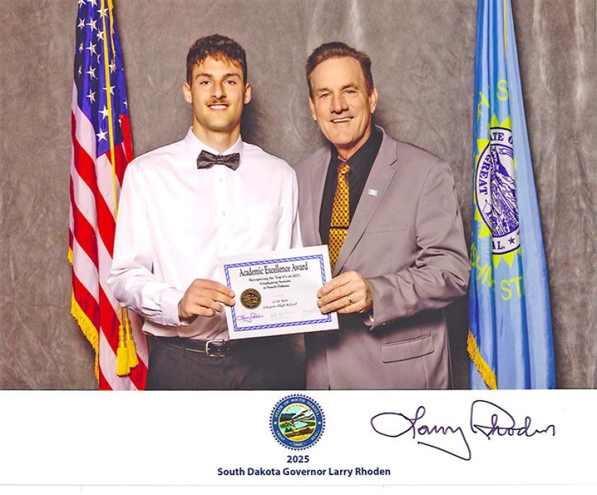 Cole Serr was recognized by Governor Larry Rhoden and the Associated School Boards of South Dakota (ASBSD) at the Best and Brightest of 2025 event on Monday, April 28, 2025.