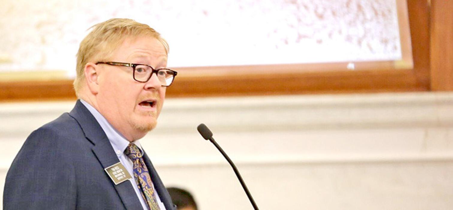 Sen. Tim Reed, R-Brookings, asked a Senate committee to strike language from a bill he’s sponsored that would have required cities and counties to guarantee access to emergency medical services. The bill, which has advanced to the full Senate, would create a task force to study ways to fund services. (Photo by Joshua Haiar/South Dakota Searchlight)