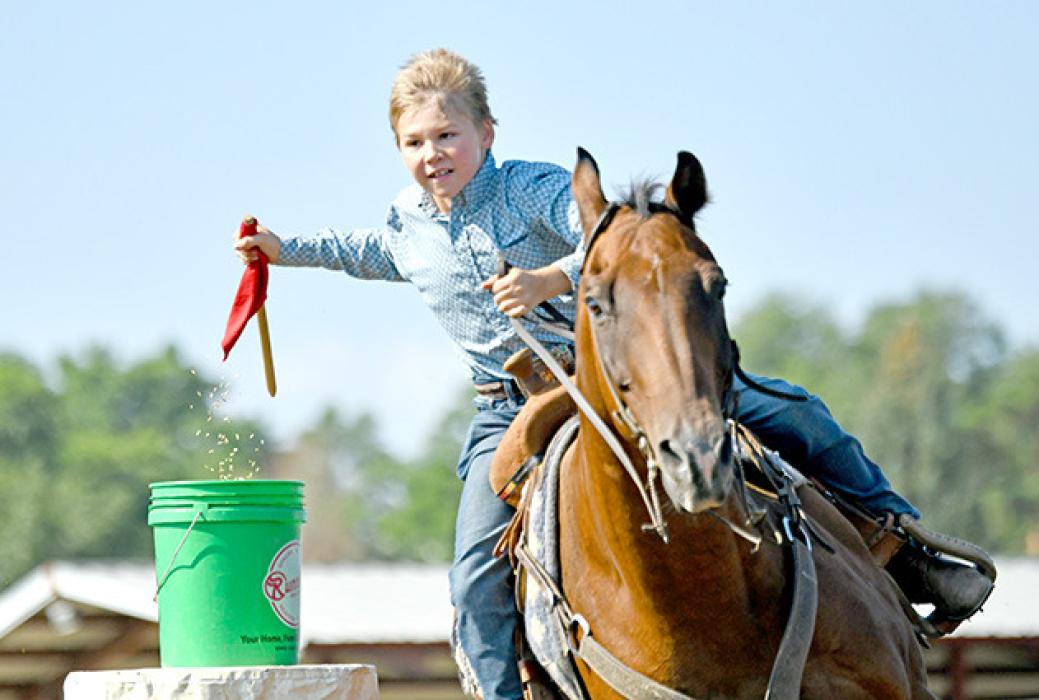 Jace Beck, son of Joe &amp; Erin Beck, competed in the Junior Boys Flag Race at the South Dakota State 4-H Rodeo, qualifying for state for the first time. Beck posted times of 8.8 seconds in the first round and 8.3 seconds in the second round, finishing 11th in the average out of 60 competitors. (Submitted photo)