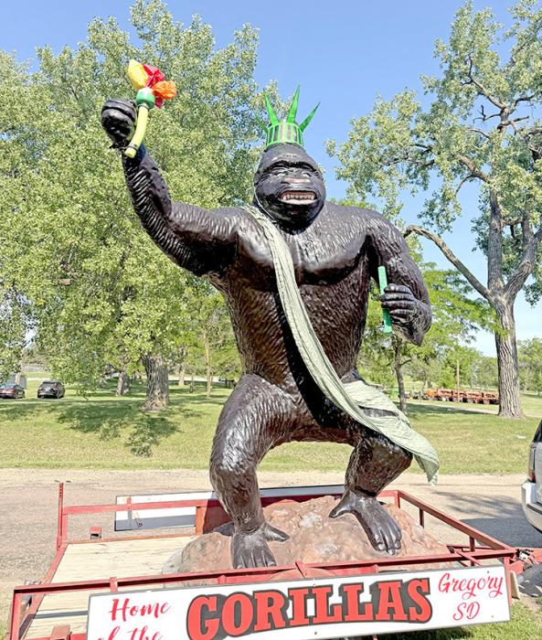 Even the Gorilla Mascot joined in the celebration by dressing up as the Statue of Liberty for the parade.