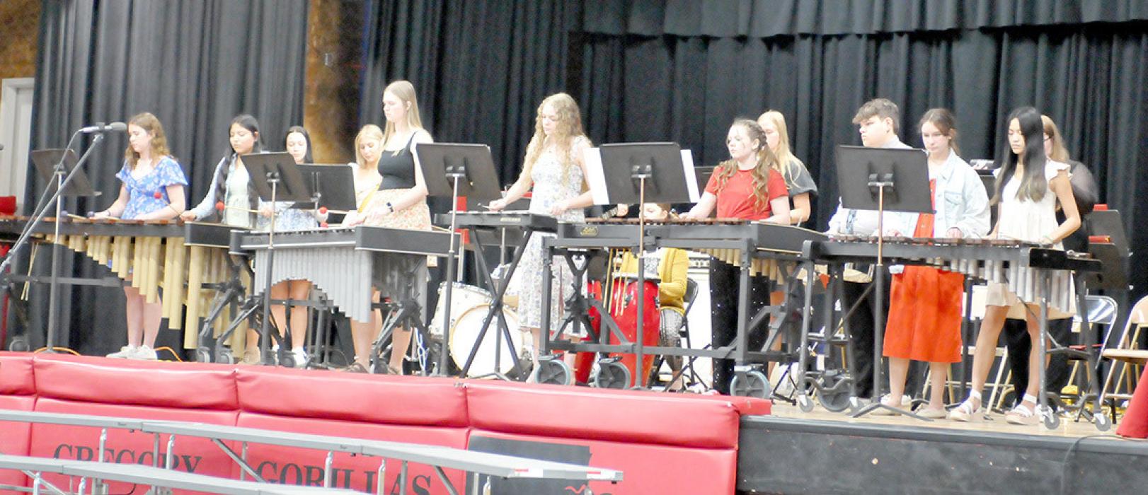 The GHS Percussion Ensemble kicked off the evening’s entertainment with Soul Bossa Nova, a Quincy Jones piece arranged by Rick Mattingly.
