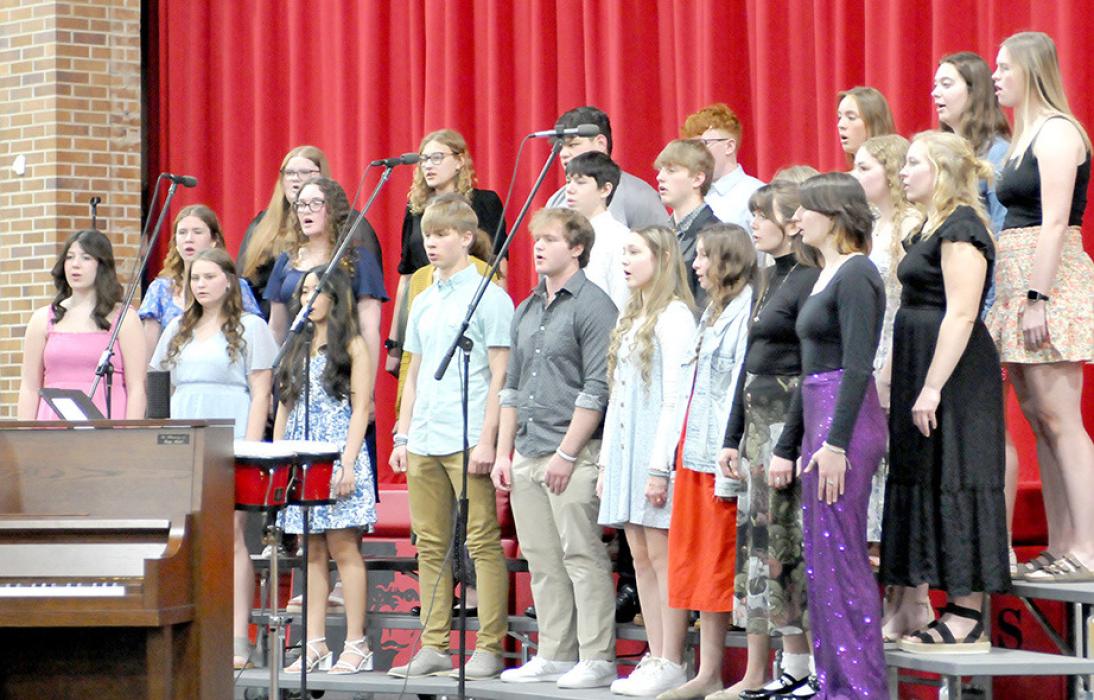 The GHS Mixed Vocal Group took to the stands for Come Travel with Me by Scott Farthing.