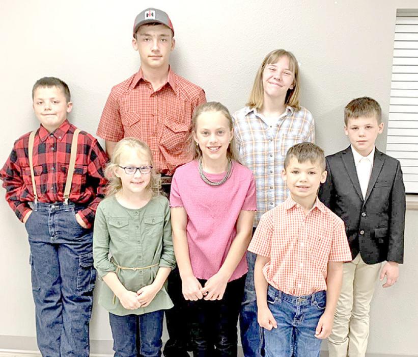 4-H members who participated in the event are back row, l to r: Jhett Schulte, Jack Schulte, Addie Dostal, and Owen Schulte; front row, l to r: Zoe Koenig, Mya Koenig, and William Schulte.