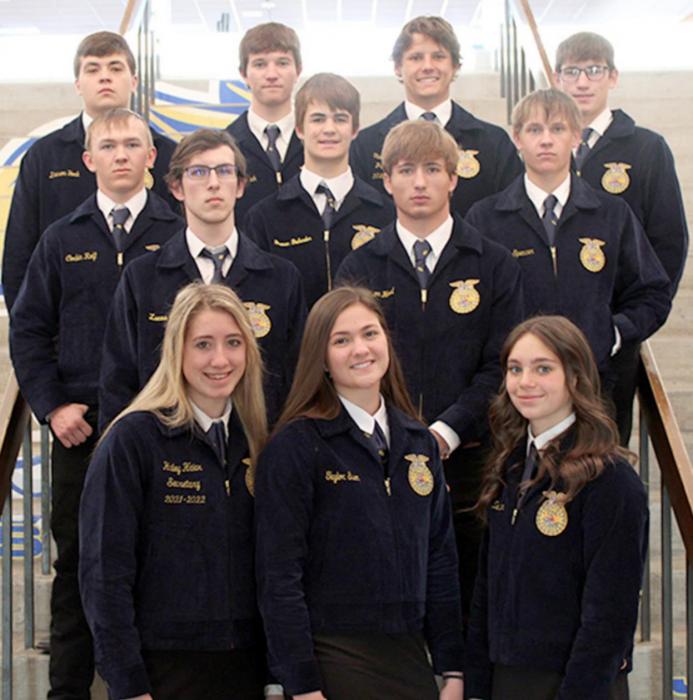 Students posed for group pictures Tuesday morning before awards were presented. Participants are back row, l to r: Dawson York, Mason Peck, Taron Serr, and Carson Peck. Third row, l to r: Corbin Rolf, Breven Bolander, and Tyler Spencer. Second row, l to r: Lucas Eastlund and Mason Hood. Front row, l to r: Hailey Haiar, Taylor Even, and Avery Zeisler.