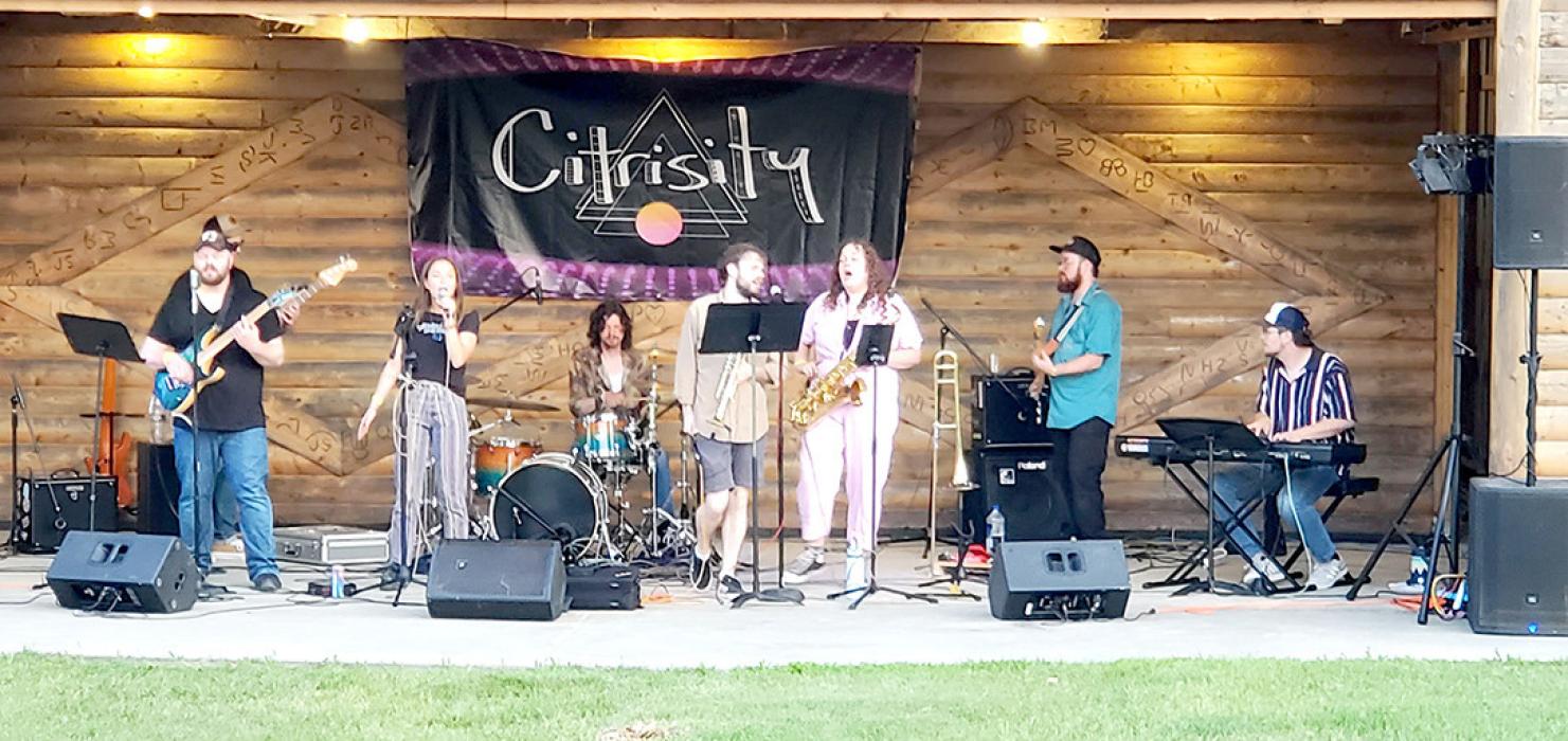 Gregory alumus Roger Frank, on drums, and the band Citrisity entertained a large crowd at Party for the Pool at Gregory City Park on Friday evening.