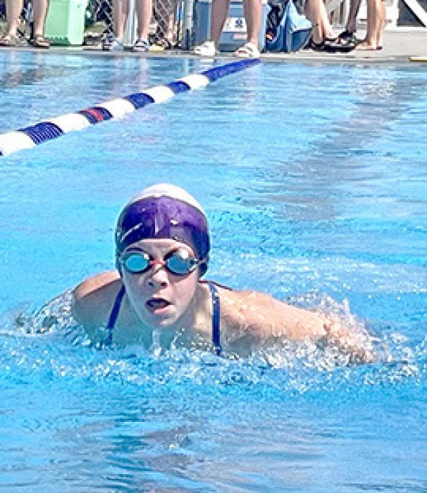 Mya Warnke looks strong in the breast stroke.