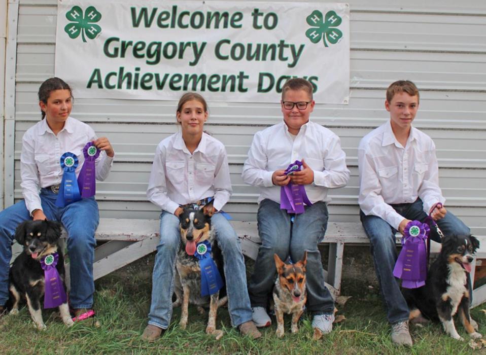 The dog show champions are pictured from l to r: Tamara Imhof, Brecken Vosika, Austin Vosika, and Sawyer Tietgen.