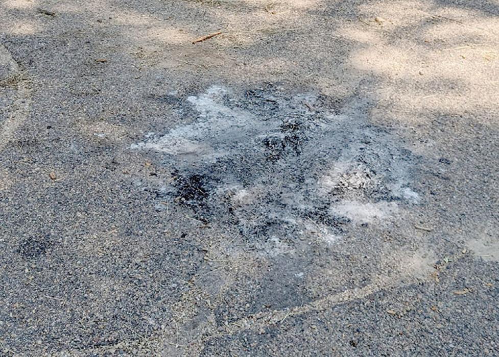 The vandals even built a bonfire in the middle of the road as evidenced by this scorch mark.