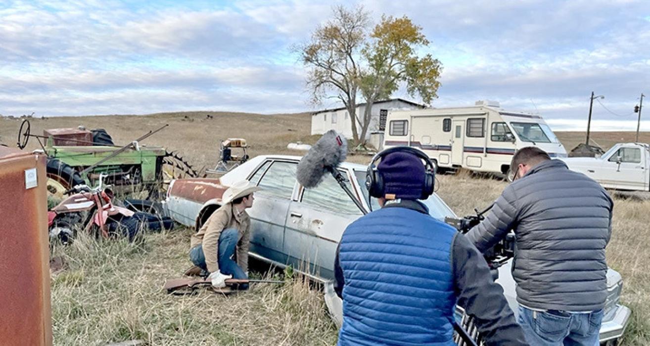 Joe Hiatt, star of Fall is a Good Time to Die, films a key scene on location in Gregory County. (Photo was submitted to the Mitchell Republic.)