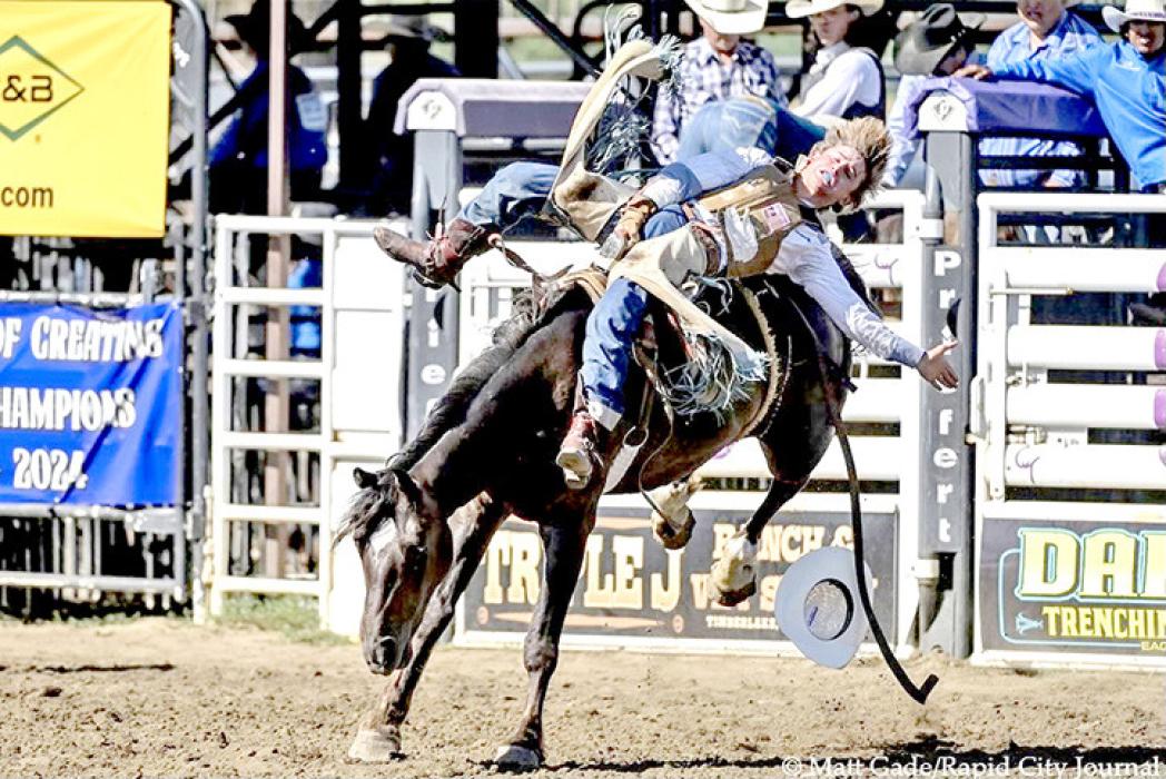 Taos Weborg will be competing in the 2024 National High School Finals Rodeo on July 14 - 20 in Rock Springs, WY in the bareback competition. (Photo by Matt Gade/Rapid City Journal)