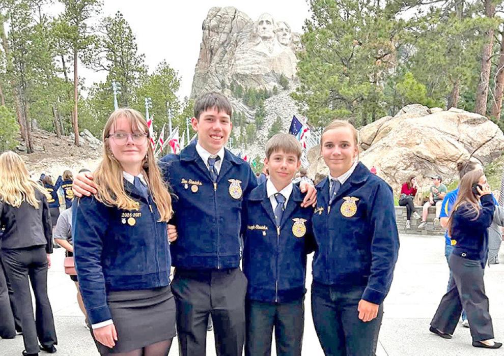 Pictured, l to r; Charissa Ring, Ben Stevicks, Joseph Stevicks, and Taylor Zeisler at Mount Rushmore.