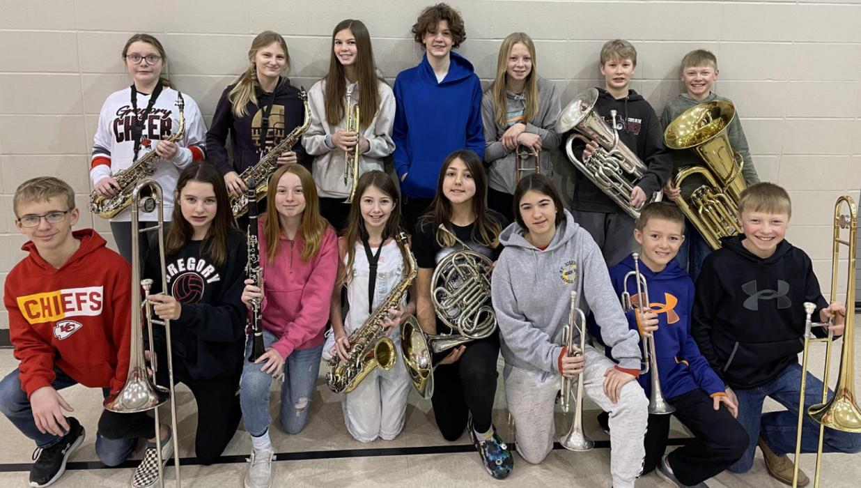 Gregory’s sixth grade band auditioned for and was chosen to perform at the South Dakota Bandmasters Association’s annual conference. They will perform, along with the fifth grade band from Arlington, a piece commissioned especially for the event.