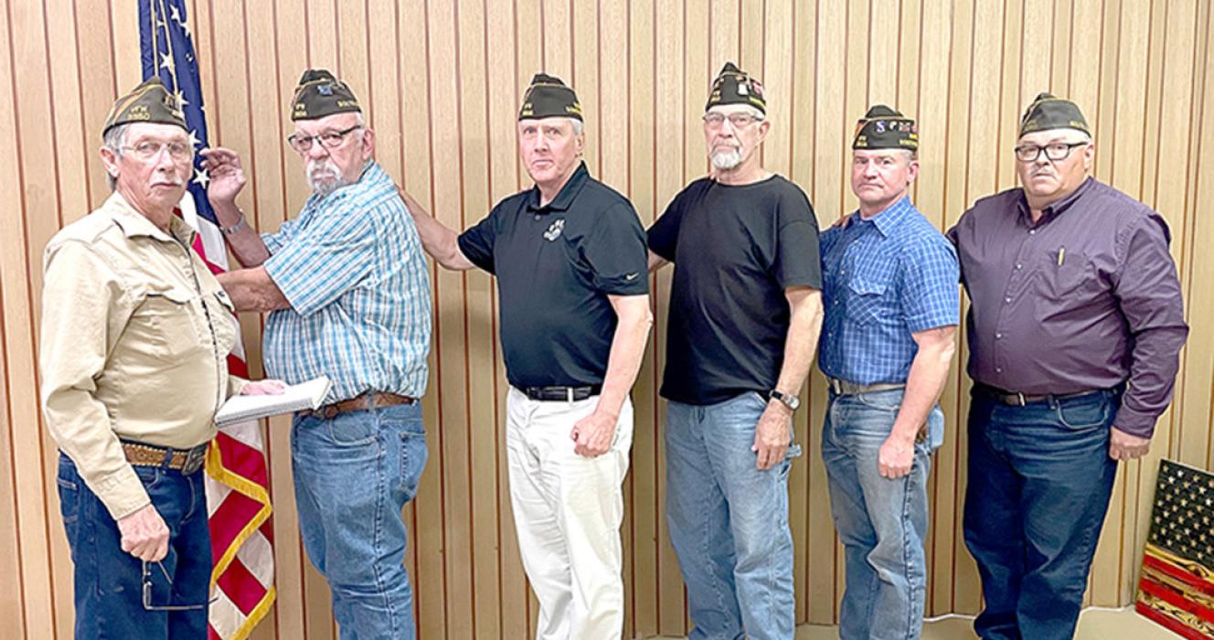 Installation of officers was held at the Burke VFW Post 9950 on Tuesday, April 18, 2023. Officers include, l to r: Don Soesbe (past commander administering the oath), Denny Pense - Commander, Jim Moore - Sr. Vice, Gary Vomacka - Jr. Vice, Chad Bauld - Quartermaster/ Adjutant, and Roland Holub - Chaplain.
