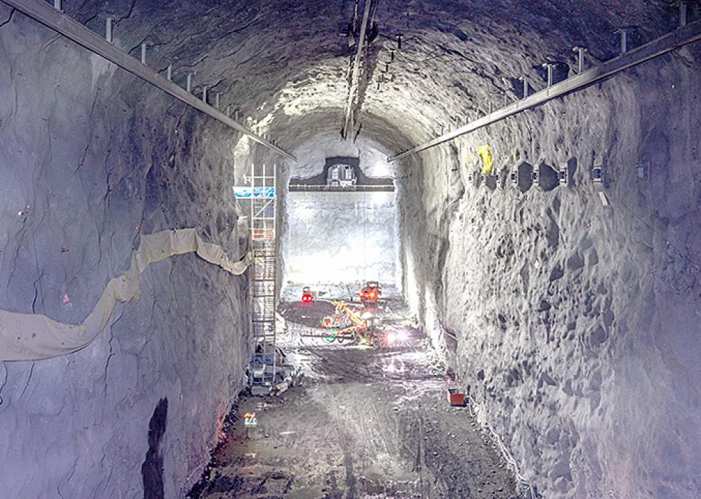 A bird’s eye view of one of the large caverns in South Dakota, about the height of a seven-story building. Large particle detectors for the Deep Underground Neutrino Experiment will be placed here to study the behavior of neutrinos. The DUNE detectors are expected to be the largest underground cryogenic system in the world. Photo: Matthew Kapust, Sanford Underground Research Facility