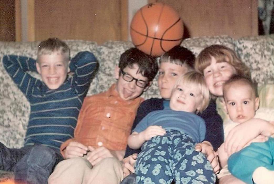 We posed for a picture on my oldest brother’s tenth birthday, along with one of his friends (in glasses). It was a fun, crazy household.