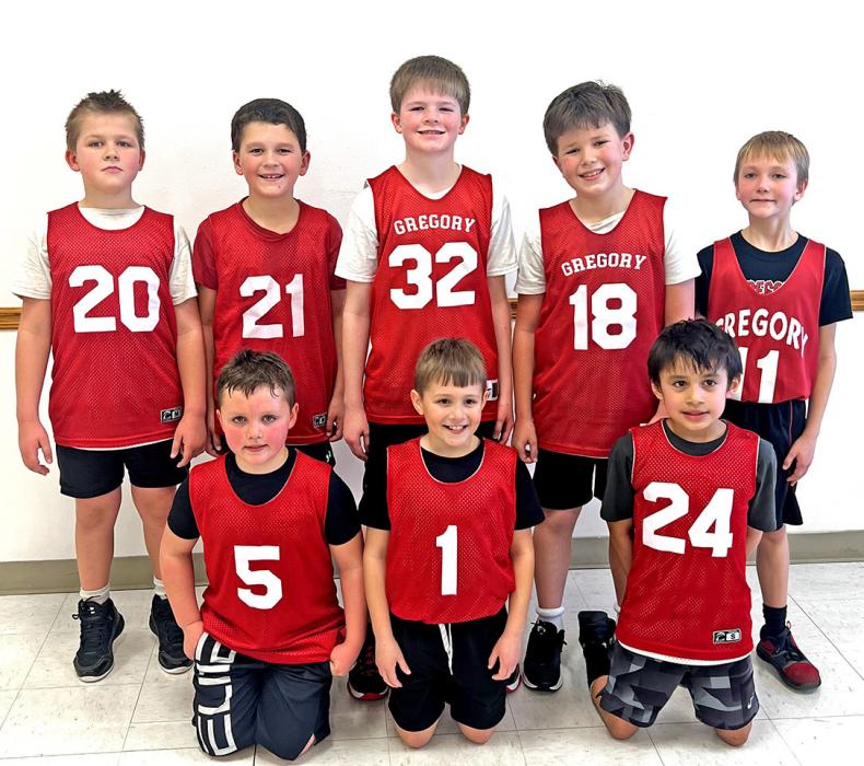 Stuart held their third and fourth grade basketball tournament February 22, 2025. Gregory’s third grade team won against Boyd County 15 - 6, and lost to Stuart 21 - 12, and S.T. Knights 14 - 28 leaving them with a third place finish in the tournament. Back row l to r: Bennet Wenger, Jace Birkel, William Bolander, Sawyer Sperl, and Odin Reber. Front row l to r: Knox Hamilton, Henrick Hamilton, and Misun Bear Heels.