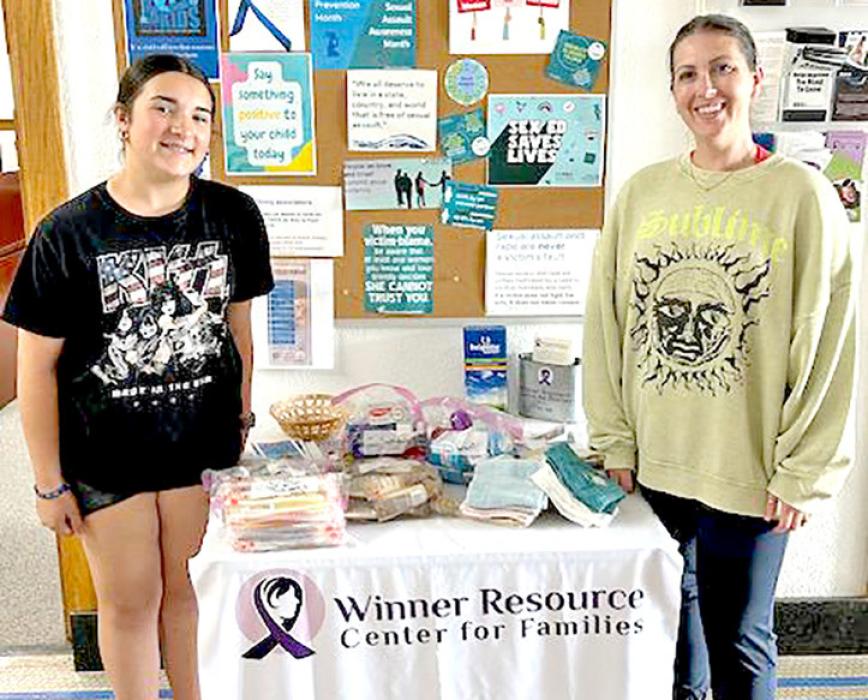 Khloe Briggs, a junior 4-H member from Tripp County, donates personal hygiene kits to the Winner Resource Center for Families as part of the 2023-2024 SDSU Extension statewide community service project. (Photo courtesy of Rique Briggs)