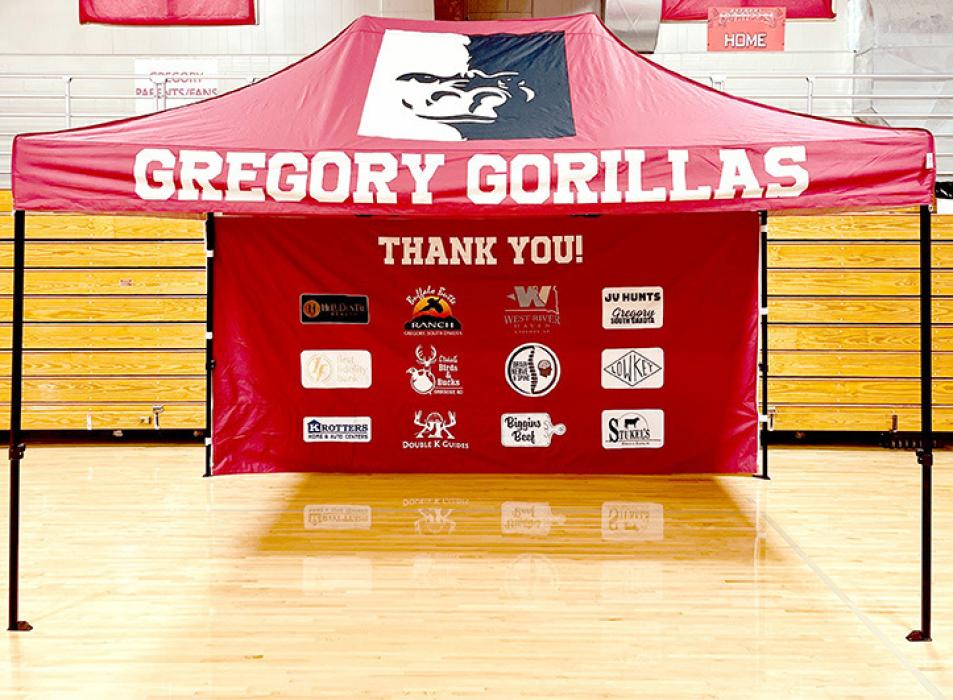 The Gorilla and team name on the roof of the tent will make finding the team much easier at track meets, and the larger size will accommodate the team more comfortably. The wall of logos clearly displays the businesses that made the purchase of the tent possible.
