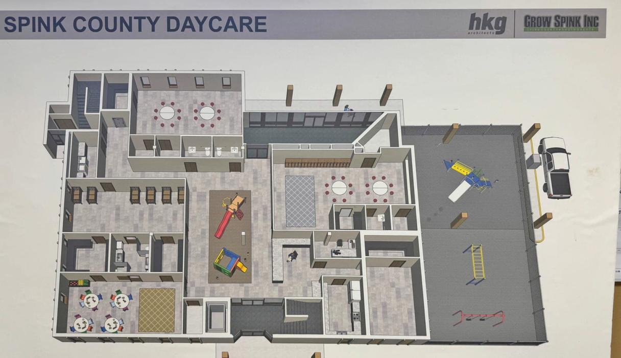 This drawing shows the plans to convert a former bank building in Redfield, S.D., into a day care facility. (Photo: Bart Pfankuch/South Dakota News Watch)