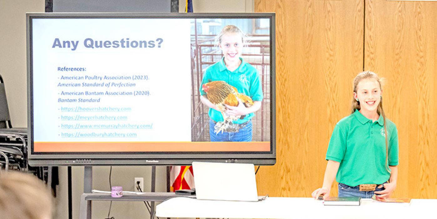 Mya Koenig received the top beginner public presentation award for her presentation on sheep.