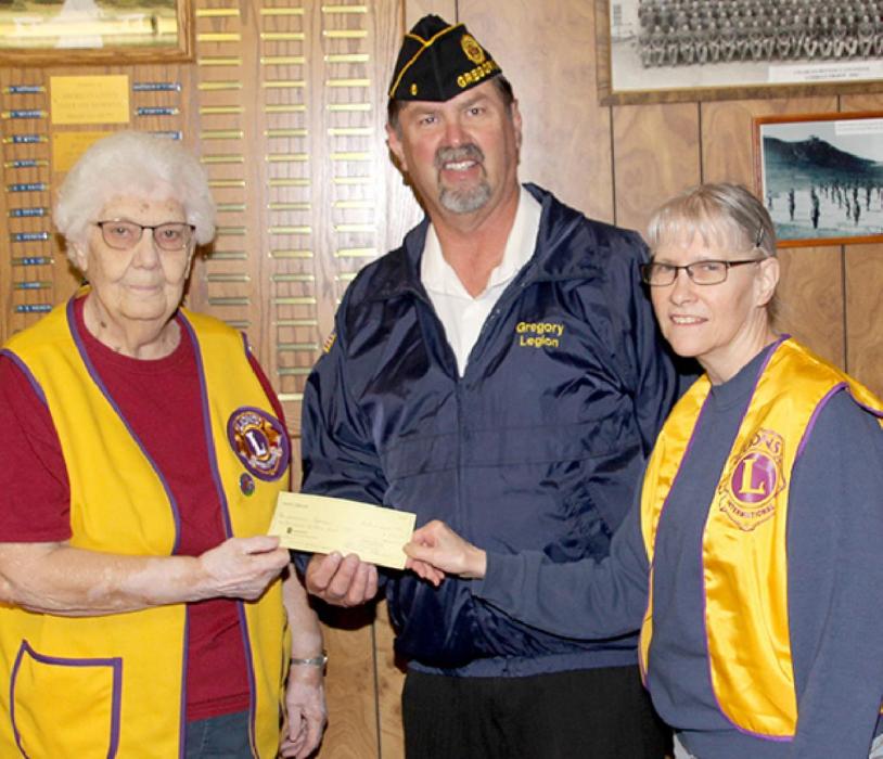 Gregory Lions Club donates to Gregory Legion to help with improvements