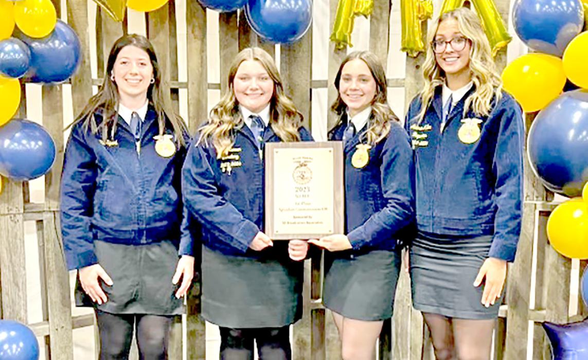 The team of four FFA members, l to r; Ella Sperl, Ava Kerner, Avery Zeisler, and Aubree Miller, are headed to nationals.
