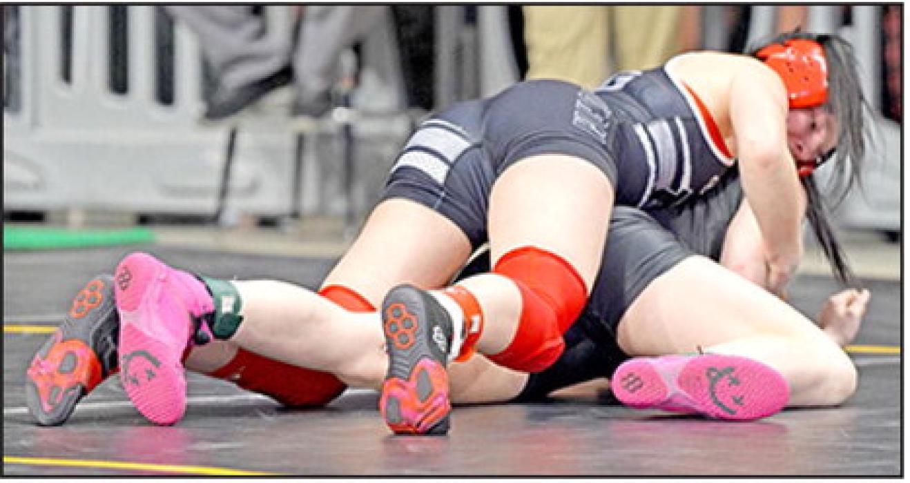 Daytona Paris outperformed her #15 seed, even pinning one opponent in seven seconds, and finished the state tournament with a medal for eighth place. (Photo courtesy of SDPB)