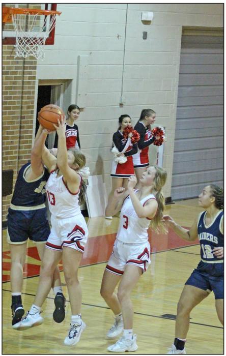 Lady Gorilla Gracie Kenzy, #13, in position for two. She had 4 points and 6 rebounds against Chamberlain and 5 points against White River. (Photo by Kristi Ring)
