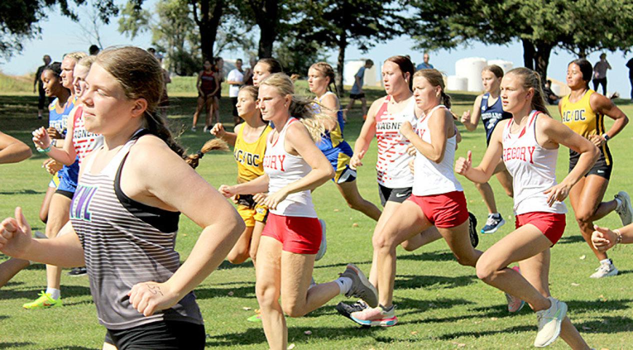 Gregory girls, l to r: Sadie Carlson ran the course in 27:19.96, Emily Grim, 27:01.15, and Abigail Engel, finished in 28th place running the course in 24:02.47.