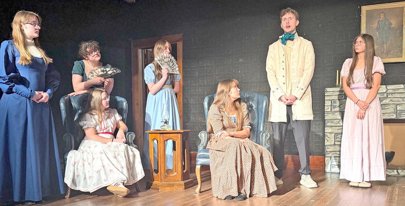 The high school cast of Sense and Sensibility held a dress rehearsal in preparation for their upcoming performances Thursday-Saturday, April 16-18.