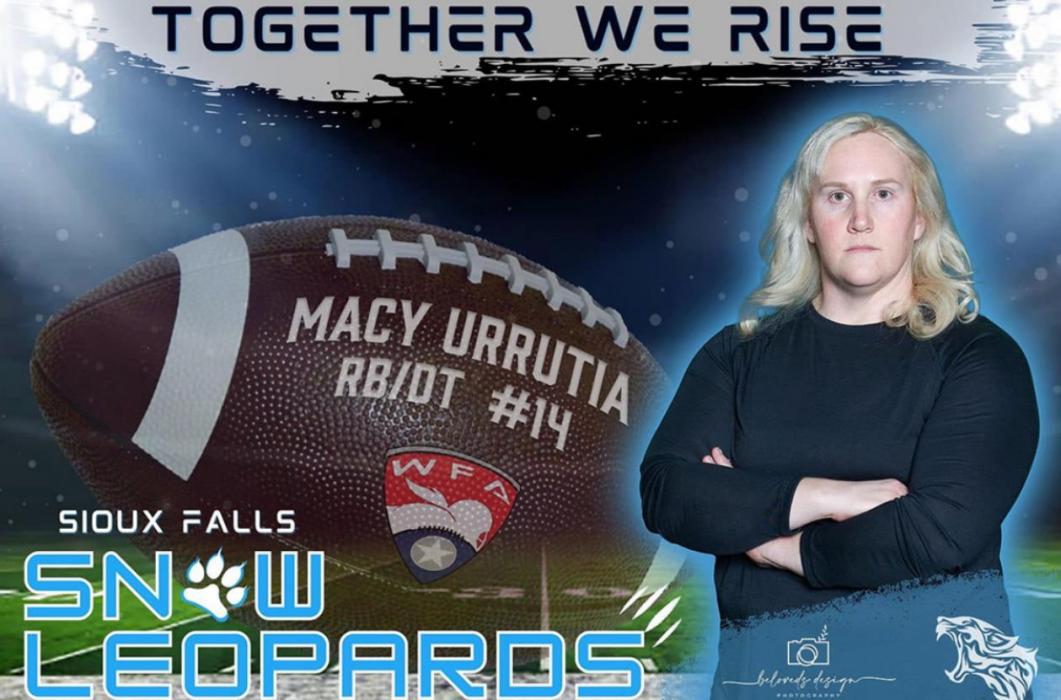 The 2022 season will be Macy Urrutia’s first year on the Sioux Falls Snow Leopards women’s professional tackle football team. (Photo from Sioux Falls Snow Leopard’s Facebook page, used with permission)
